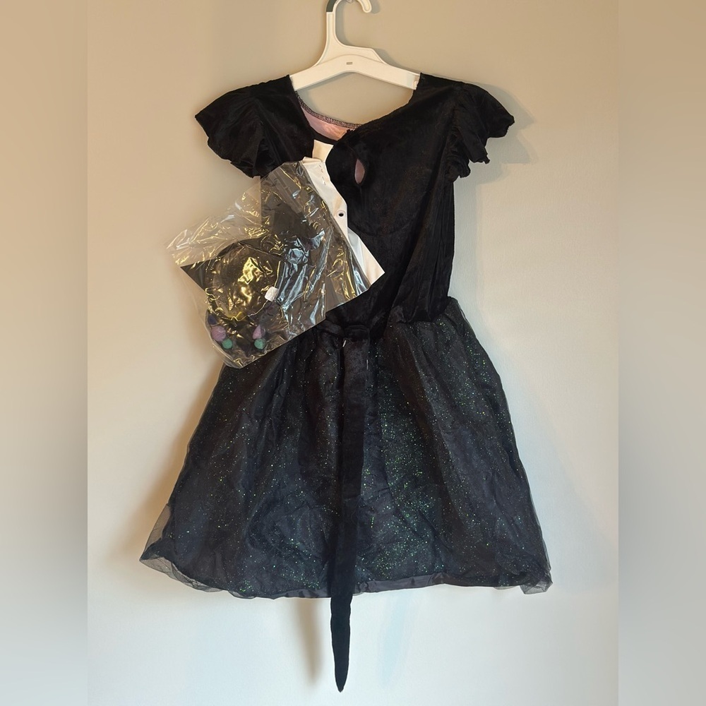 NEW Kids Pom-Pom Black Cat Halloween Costume Pom-Pom Dress & Ears 12-14 Large - Picture 3 of 6